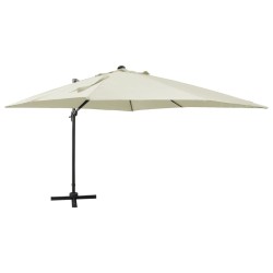 vidaXL Ampelschirm mit Mast und LED Sandfarben 300 cm