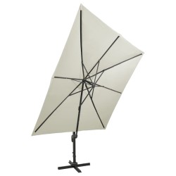 vidaXL Ampelschirm mit Mast und LED Sandfarben 300 cm