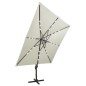 vidaXL Ampelschirm mit Mast und LED Sandfarben 300 cm vidaXL Ampelschirm mit Mast und LED Sandfarben 300 cm