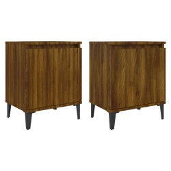 vidaXL Nachttische mit Metallbeinen 2Stk. Braun Eichenoptik 40x30x50cm