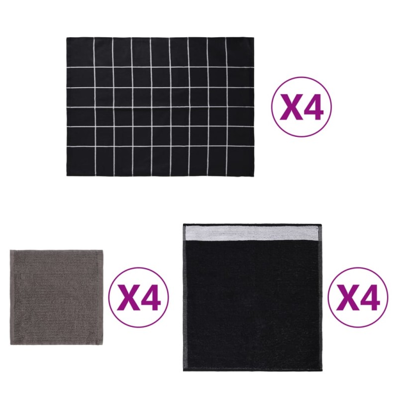 vidaXL 12-tlg. Handtuch-Set Schwarz Baumwolle vidaXL 12-tlg. Handtuch-Set Schwarz Baumwolle