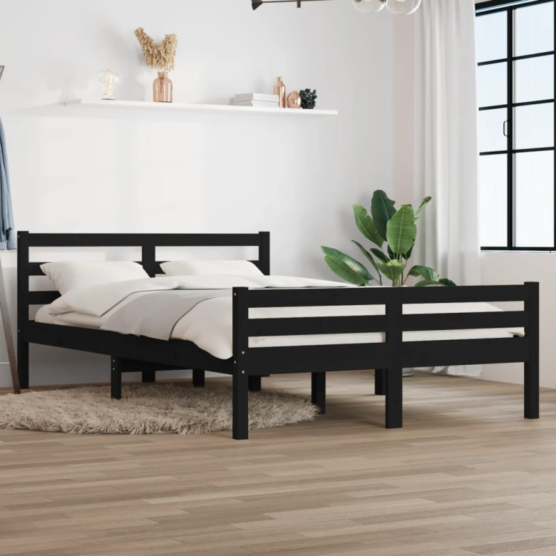 vidaXL Massivholzbett Schwarz 140x190 cm vidaXL Massivholzbett Schwarz 140x190 cm