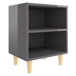 vidaXL Nachttisch mit Massivholz-Beinen Hochglanz-Grau 40x30x50 cm
