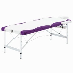 Massageliege Klappbar 3-Zonen Aluminiumgestell Weiß und Lila