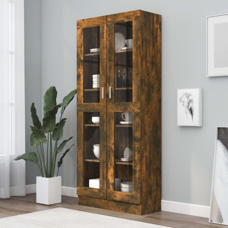 vidaXL Vitrinenschrank Räuchereiche 82,5x30,5x185,5 cm Holzwerkstoff