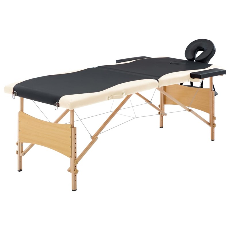 Massageliege Klappbar 2-Zonen mit Holzgestell Schwarz und Beige Massageliege Klappbar 2-Zonen mit Holzgestell Schwarz und Beige
