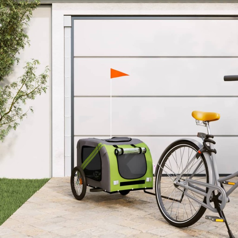 vidaXL Fahrradanhänger Hunde Grün und Grau Oxford-Gewebe und Eisen vidaXL Fahrradanhänger Hunde Grün und Grau Oxford-Gewebe und Eisen