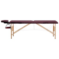 Massageliege Klappbar 2-Zonen mit Holzgestell Bordeaux-Lila