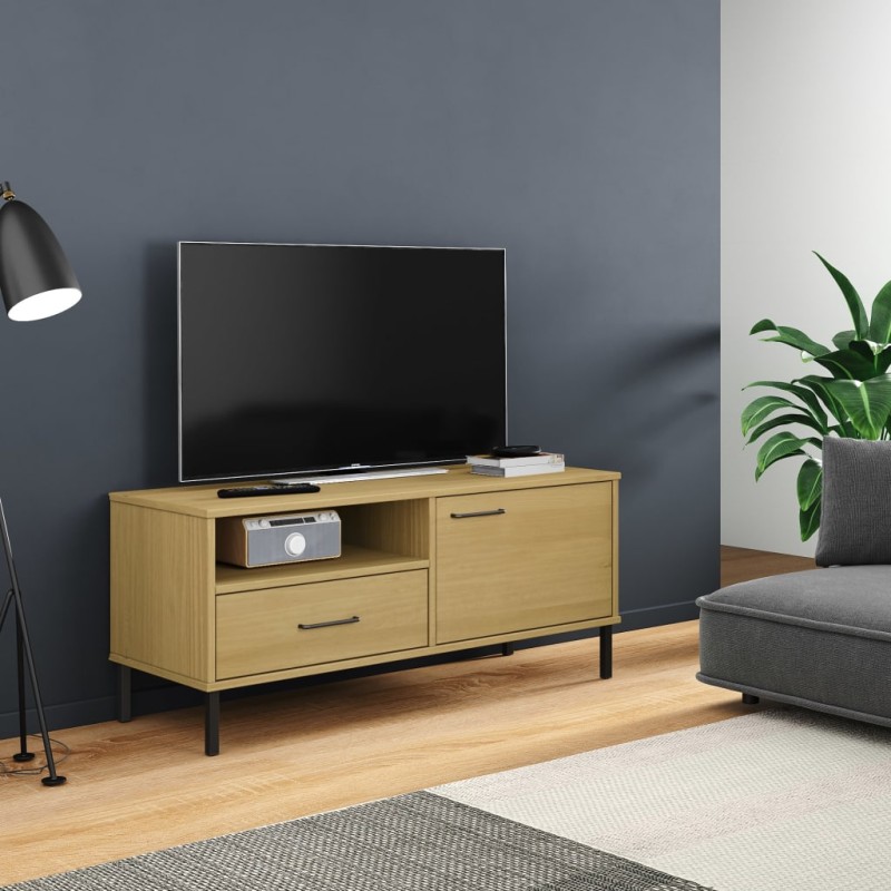 vidaXL TV-Schrank OSLO mit Metallbeinen Braun Massivholz Kiefer vidaXL TV-Schrank OSLO mit Metallbeinen Braun Massivholz Kiefer