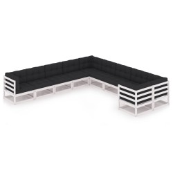 vidaXL 10-tlg. Garten-Lounge-Set mit Kissen Weiß Kiefer Massivholz