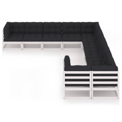 vidaXL 10-tlg. Garten-Lounge-Set mit Kissen Weiß Kiefer Massivholz