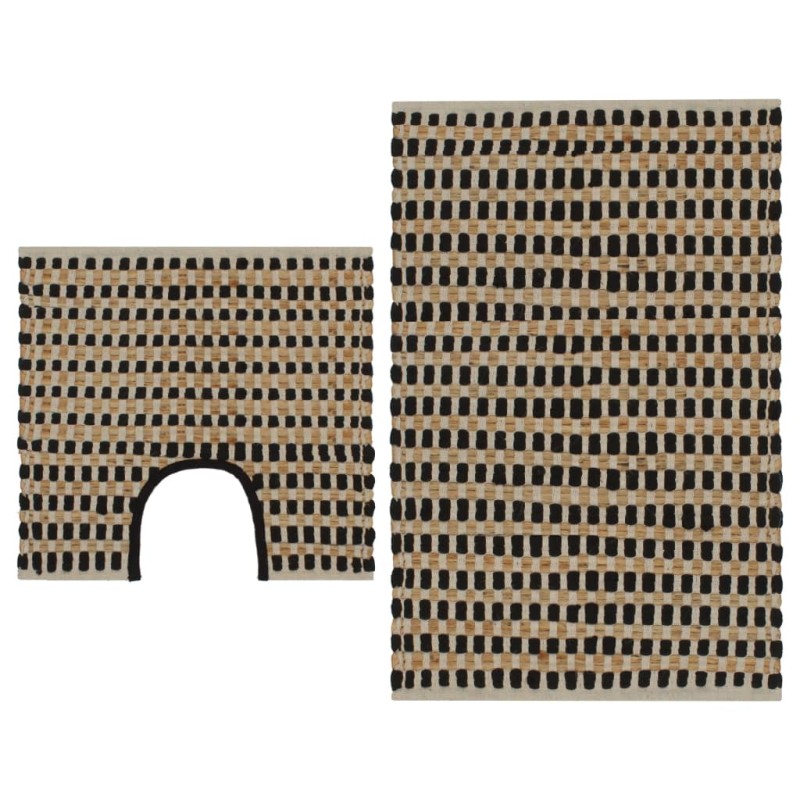 vidaXL Handgewebtes Badematten-Set Jute Stoff Natur und Schwarz vidaXL Handgewebtes Badematten-Set Jute Stoff Natur und Schwarz