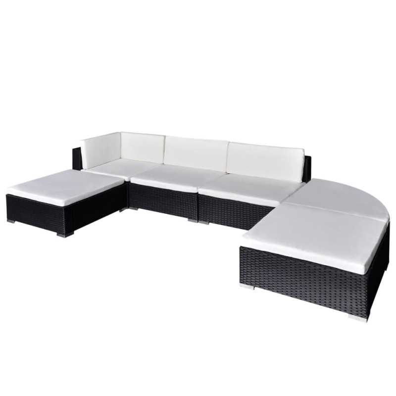 vidaXL 6-tlg. Garten-Lounge-Set mit Auflagen Poly Rattan Schwarz vidaXL 6-tlg. Garten-Lounge-Set mit Auflagen Poly Rattan Schwarz