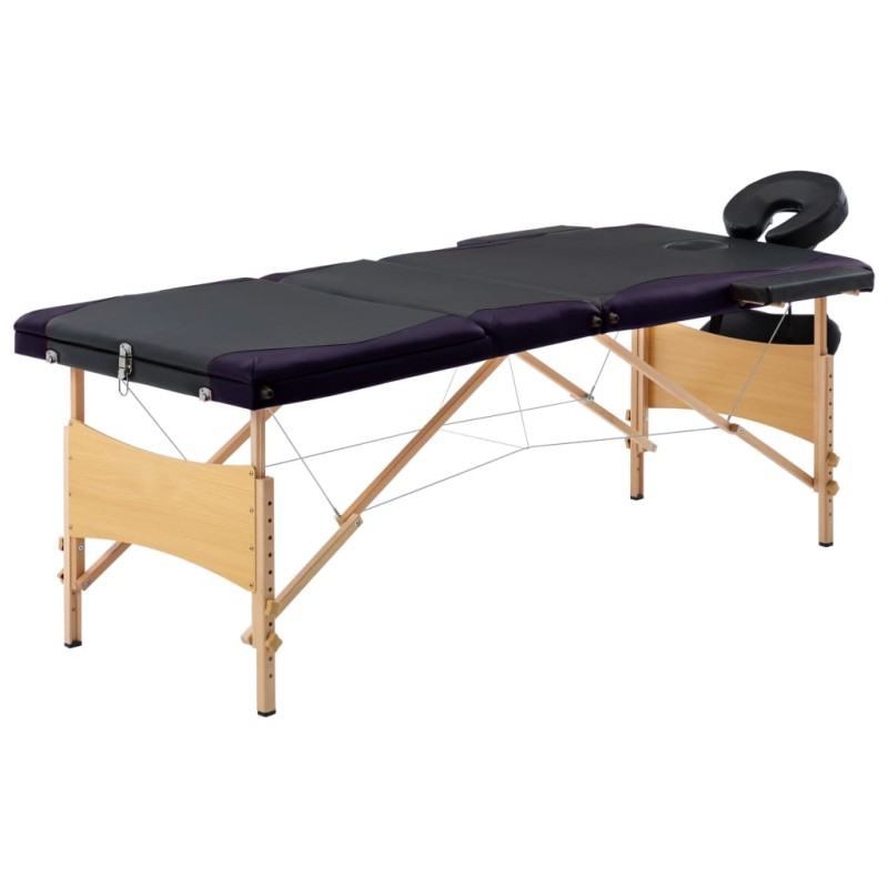 Massagetisch Klappbar 3 Zonen Holz Schwarz und Lila Massagetisch Klappbar 3 Zonen Holz Schwarz und Lila
