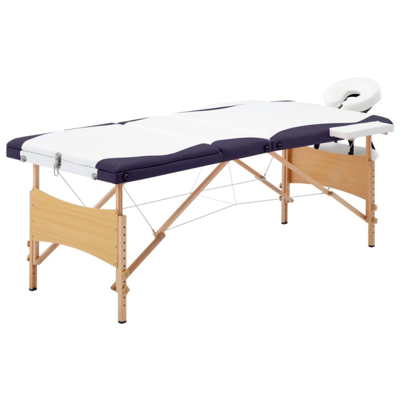 Massageliege Klappbar 3-Zonen mit Holzgestell Weiß und Lila Massageliege Klappbar 3-Zonen mit Holzgestell Weiß und Lila
