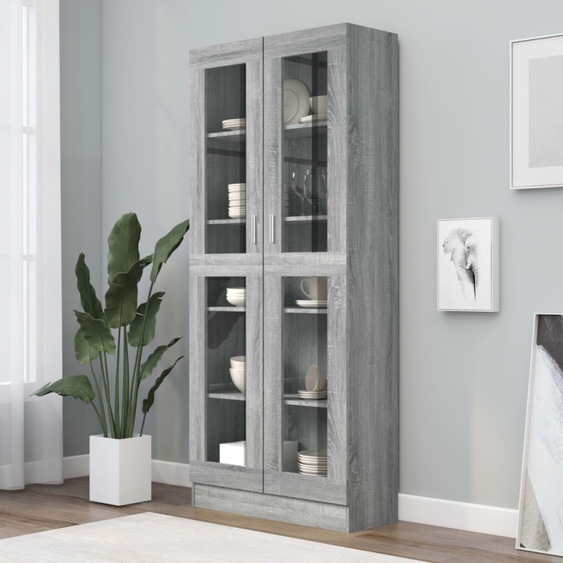 vidaXL Vitrinenschrank Grau Sonoma 82,5x30,5x185,5 cm Holzwerkstoff vidaXL Vitrinenschrank Grau Sonoma 82,5x30,5x185,5 cm Holzwerkstoff