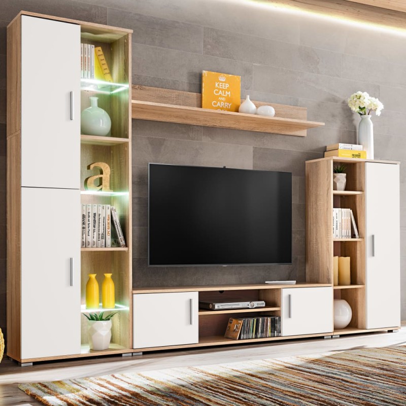 vidaXL TV-Wohnwand mit LED-Leuchten Sonoma Eiche und Weiß vidaXL TV-Wohnwand mit LED-Leuchten Sonoma Eiche und Weiß