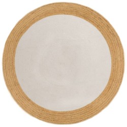 vidaXL Teppich Geflochten Weiß & Natur 90 cm Jute & Baumwolle Rund