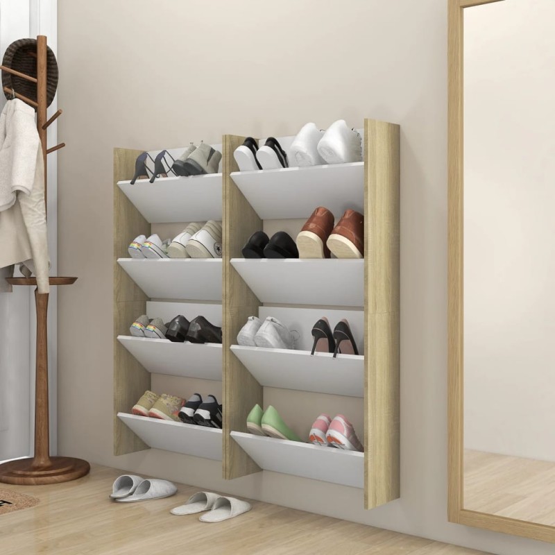 vidaXL Wand-Schuhschränke 4 Stk. Weiß Sonoma-Eiche 60x18x60 cm vidaXL Wand-Schuhschränke 4 Stk. Weiß Sonoma-Eiche 60x18x60 cm