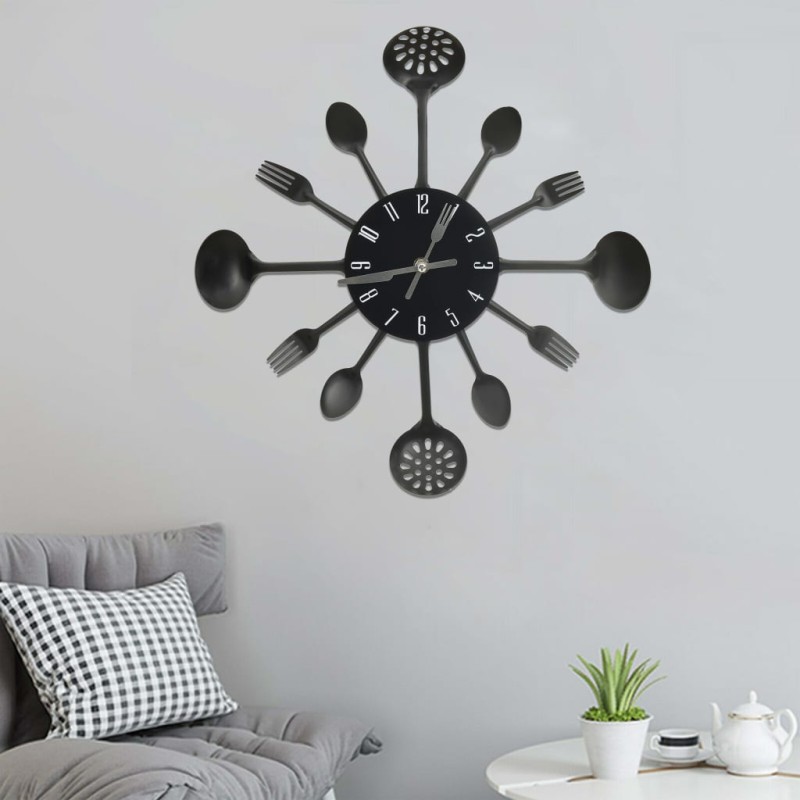 vidaXL Wanduhr mit Löffel und Gabel Design Schwarz 40 cm Aluminium vidaXL Wanduhr mit Löffel und Gabel Design Schwarz 40 cm Aluminium