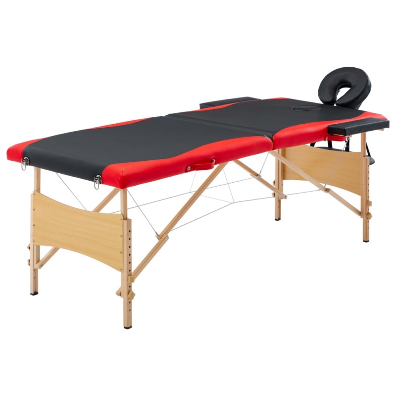Massageliege Klappbar 2-Zonen mit Holzgestell Schwarz und Rot Massageliege Klappbar 2-Zonen mit Holzgestell Schwarz und Rot