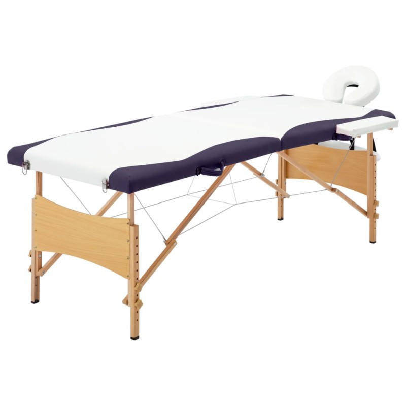 vidaXL Massageliege Klappbar 2-Zonen mit Holzgestell Weiß und Lila vidaXL Massageliege Klappbar 2-Zonen mit Holzgestell Weiß und Lila