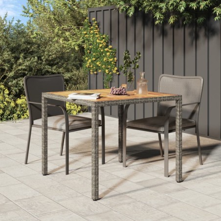 vidaXL Gartentisch 90x90x75 cm Poly Rattan und Akazienholz Grau