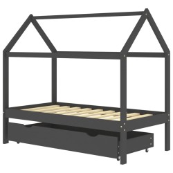 vidaXL Kinderbett mit Schublade Dunkelgrau Massivholz Kiefer 80x160 cm