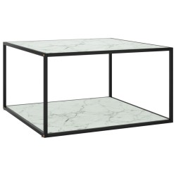 vidaXL Couchtisch Schwarz mit Weißem Glas Marmor-Optik 90x90x50 cm