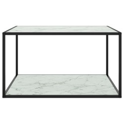 vidaXL Couchtisch Schwarz mit Weißem Glas Marmor-Optik 90x90x50 cm