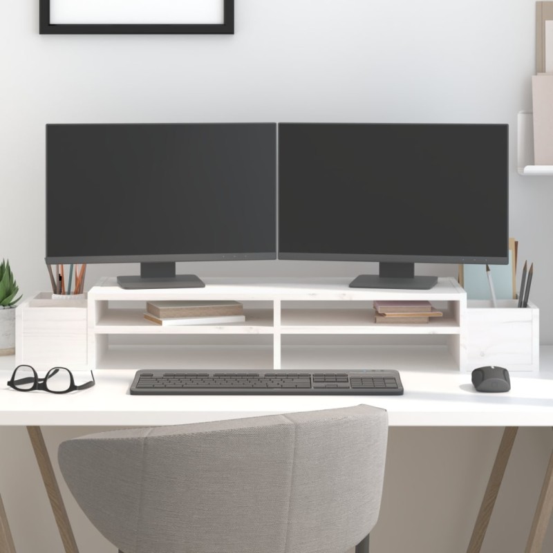 vidaXL Monitorständer Weiß 100x27,5x15 cm Massivholz Kiefer vidaXL Monitorständer Weiß 100x27,5x15 cm Massivholz Kiefer