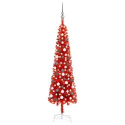 vidaXL Weihnachtsbaum Schlank mit LEDs & Kugeln Rot 180 cm