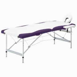 Massagetisch Klappbar 2 Zonen Aluminium Weiß und Lila