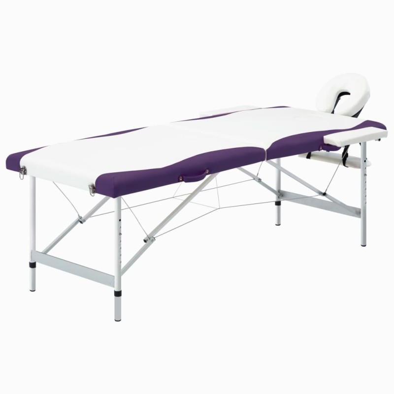 Massagetisch Klappbar 2 Zonen Aluminium Weiß und Lila Massagetisch Klappbar 2 Zonen Aluminium Weiß und Lila