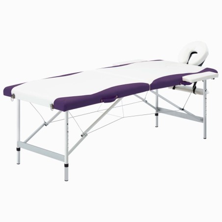 Massagetisch Klappbar 2 Zonen Aluminium Weiß und Lila