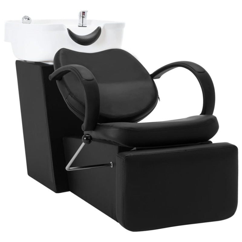 Friseurstuhl mit Waschbecken Schwarz und Weiß Kunstleder Friseurstuhl mit Waschbecken Schwarz und Weiß Kunstleder
