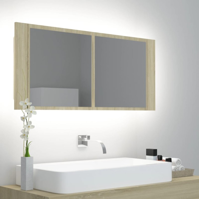 vidaXL LED-Bad-Spiegelschrank Sonoma-Eiche 100x12x45 cm Acryl vidaXL LED-Bad-Spiegelschrank Sonoma-Eiche 100x12x45 cm Acryl