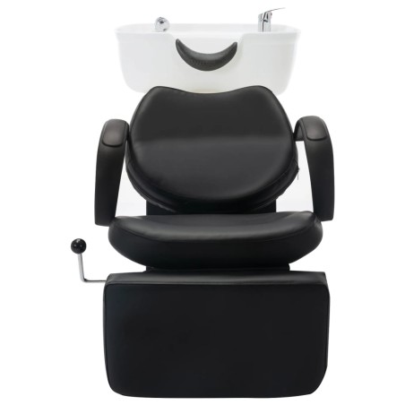 Friseurstuhl mit Waschbecken Schwarz und Weiß Kunstleder