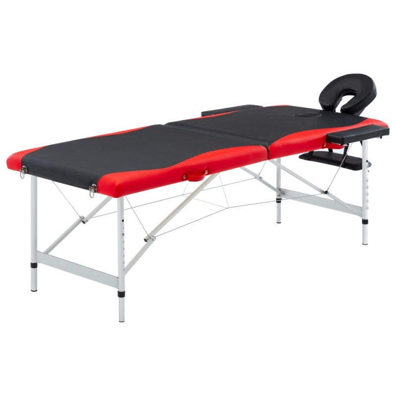 Massagetisch Klappbar 2 Zonen Aluminium Schwarz und Rot Massagetisch Klappbar 2 Zonen Aluminium Schwarz und Rot