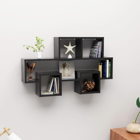 vidaXL Wandregal Autoform Hochglanz-Schwarz 82x15x51cm Holzwerkstoff