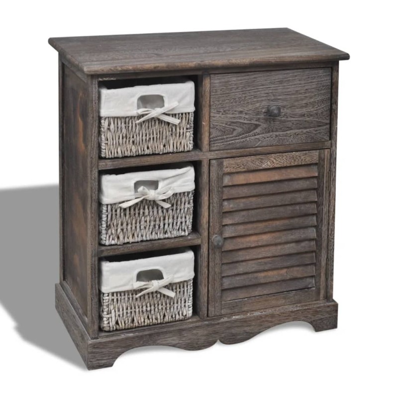 vidaXL Holzschränkchen mit 3 Flechtkörben Braun vidaXL Holzschränkchen mit 3 Flechtkörben Braun