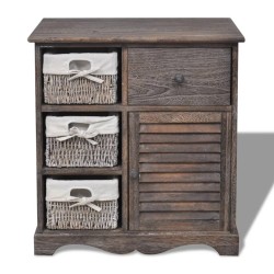 vidaXL Holzschränkchen mit 3 Flechtkörben Braun 