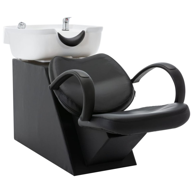 Friseurstuhl mit Waschbecken Schwarz und Weiß Kunstleder Friseurstuhl mit Waschbecken Schwarz und Weiß Kunstleder