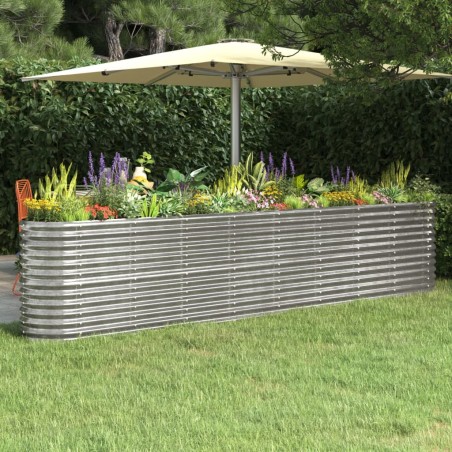 vidaXL Hochbeet Pulverbeschichteter Stahl 332x40x68 cm Silbern