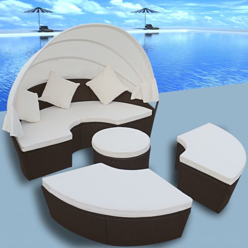 vidaXL Outdoor-Loungebett mit Dach Poly Rattan Braun vidaXL Outdoor-Loungebett mit Dach Poly Rattan Braun