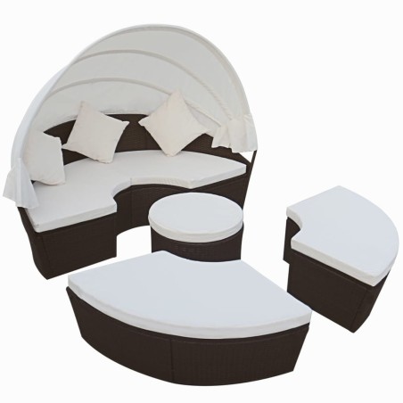 vidaXL Outdoor-Loungebett mit Dach Poly Rattan Braun