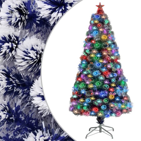 vidaXL Künstlicher Weihnachtsbaum mit LED Weiß & Blau 120 cm Glasfaser
