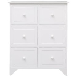vidaXL Beistellschrank 6 Schubladen Weiß 60x30x75 cm Paulownia-Holz