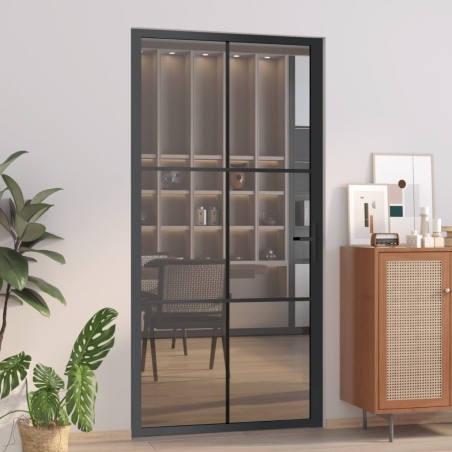 vidaXL Innentür 102,5x201,5 cm Schwarz ESG-Glas und Aluminium