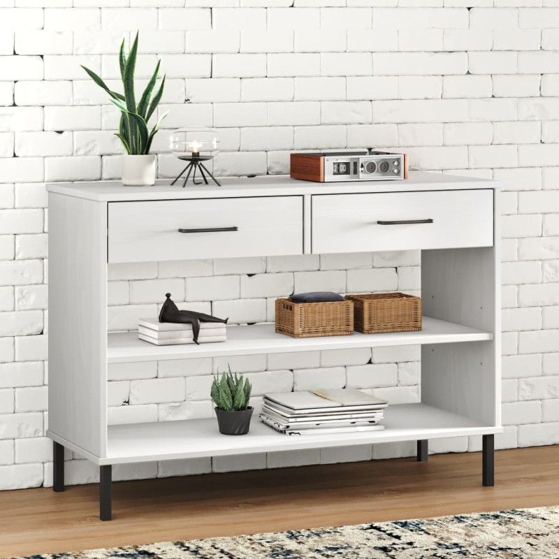 vidaXL Konsolenschrank OSLO mit Metallbeinen Weiß Massivholz Kiefer vidaXL Konsolenschrank OSLO mit Metallbeinen Weiß Massivholz Kiefer